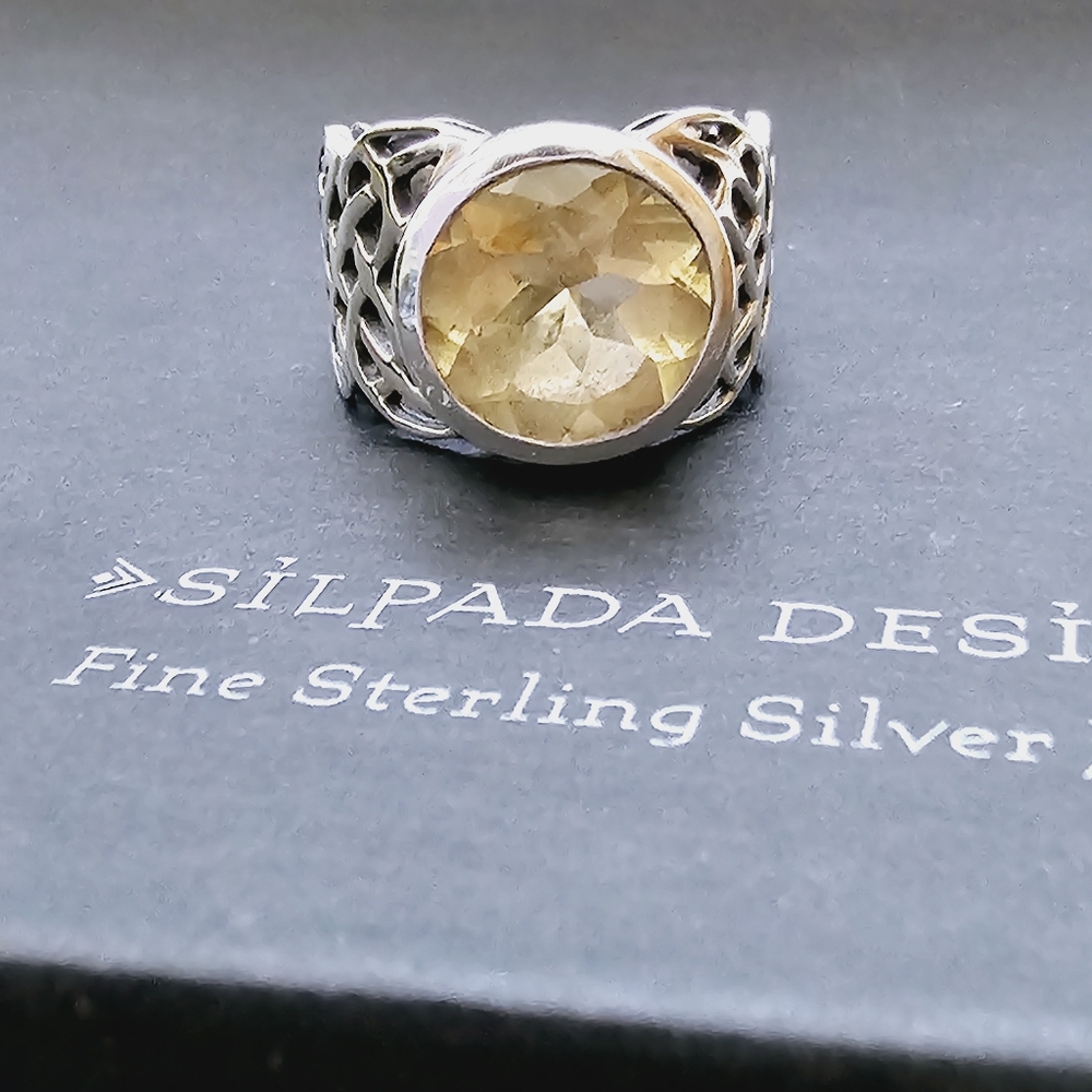 Silpada HTF Sterling Silver Faceted Citrine Celtic Band Ring Size 8.25 R1425